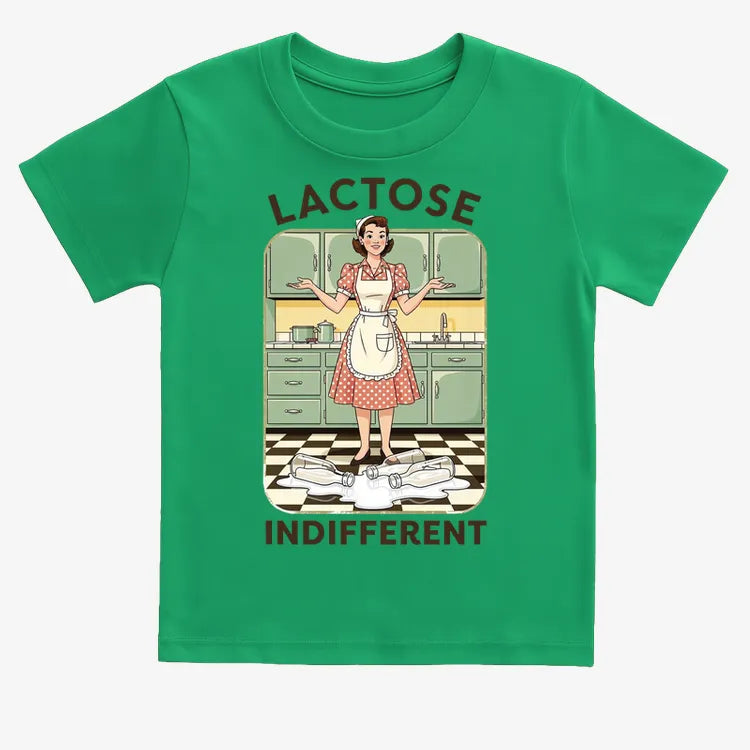 Lactose Indifferent Retro Kitchen Humor-Kids T-Shirt-Green