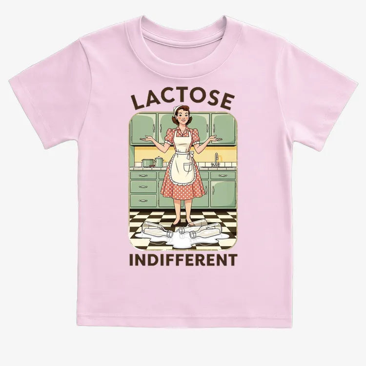 Lactose Indifferent Retro Kitchen Humor-Kids T-Shirt-Pink