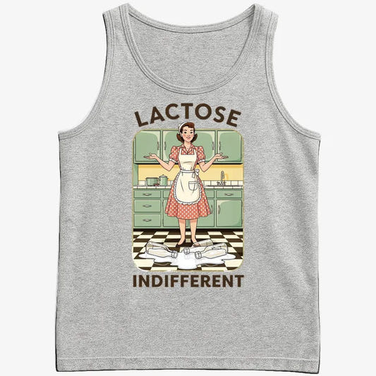 Lactose Indifferent Retro Kitchen Humor-Men's Tank Top-Gray Heather
