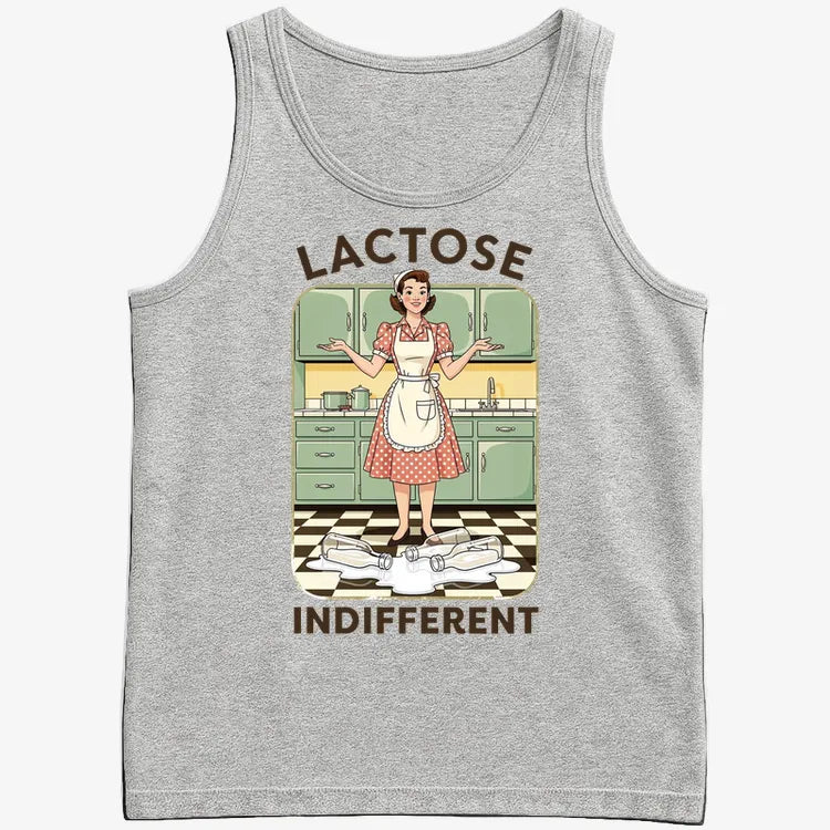 Lactose Indifferent Retro Kitchen Humor-Men's Tank Top-Gray Heather