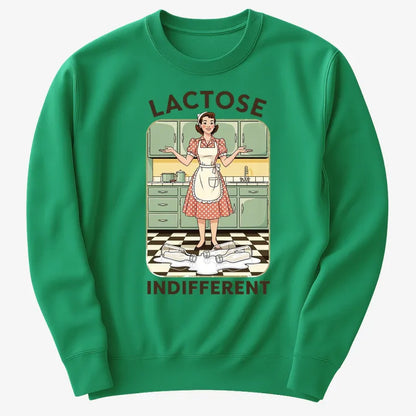 Lactose Indifferent Retro Kitchen Humor-Sweater-Green