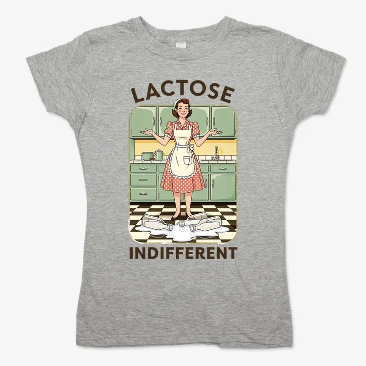 Lactose Indifferent Retro Kitchen Humor-Women's T-Shirt-Gray Granite