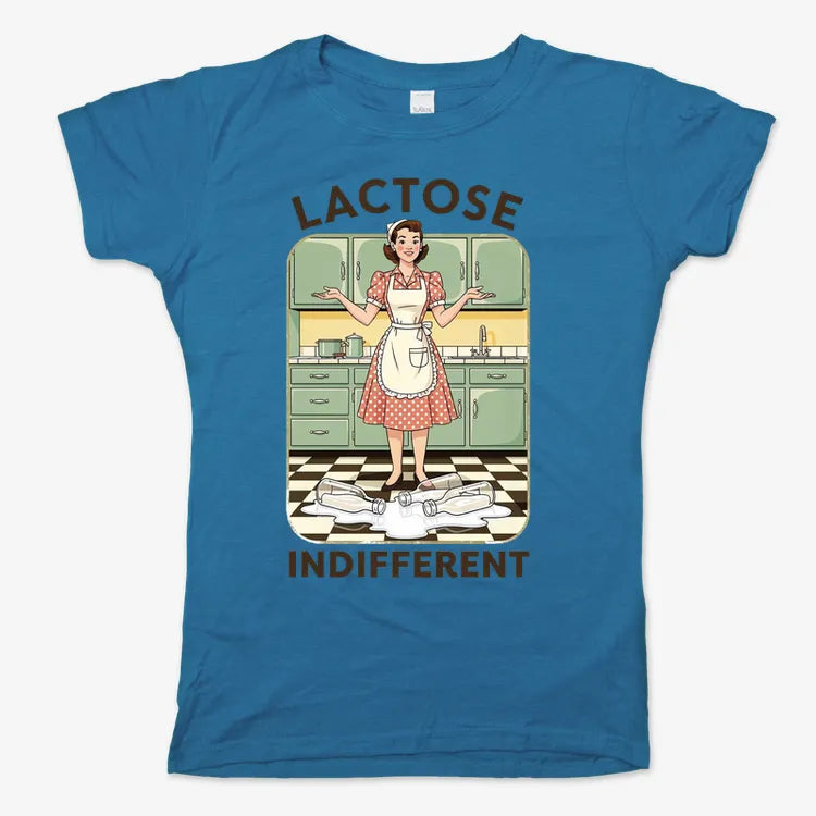 Lactose Indifferent Retro Kitchen Humor-Women's T-Shirt-Sky Blue