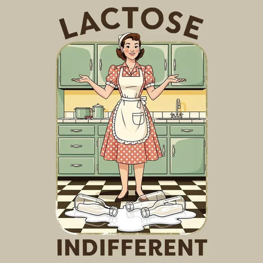 Lactose Indifferent Retro Kitchen Humor graphic tee design