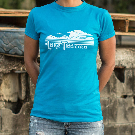 Lake Titticaca Retro Mountain Lake Pun graphic Women's T-Shirt in Sky Blue