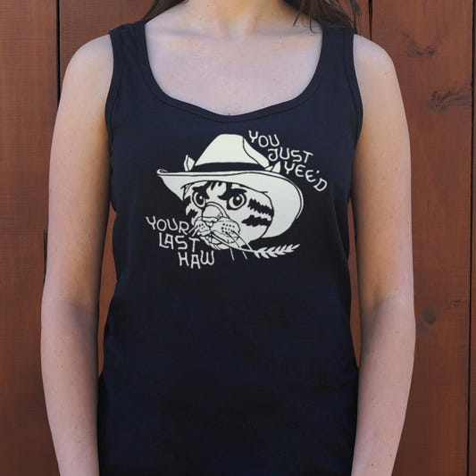 You Just Yee'd Your Last Haw Yee Haw Cowboy Cat graphic Women's Tank Top in Midnight