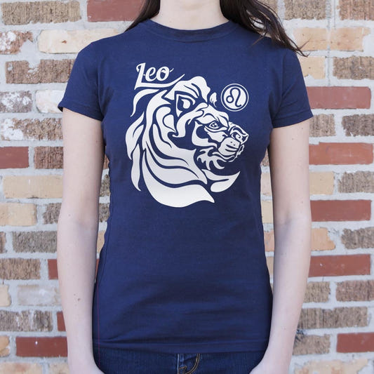 Leo Zodiac Lion Head Astrology Sign graphic Women's T-Shirt in True Navy