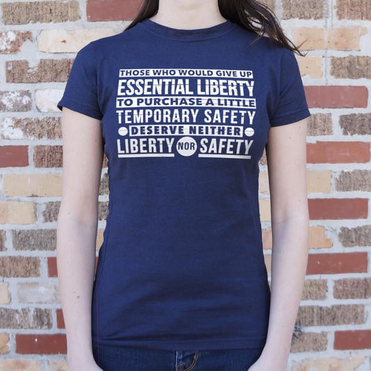 Liberty Versus Safety Founding Fathers Quote graphic Women's T-Shirt in True Navy