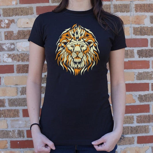 Lion Spirit Bold Tribal Lion Face graphic Women's T-Shirt in Midnight