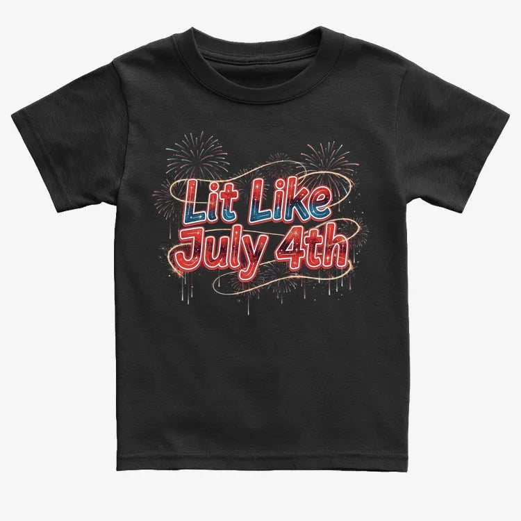 Lit Like July 4th-Kids T-Shirt-Black