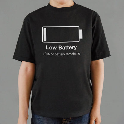 Low Battery Phone Icon Pun graphic Kids T-Shirt in Black