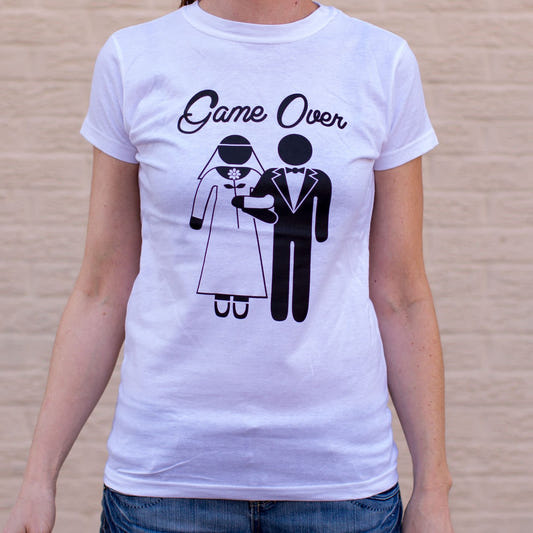 Game Over Wedding Bride and Groom graphic Women's T-Shirt in Soft Pink