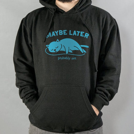 Maybe Later Probably Not Sleeping Cat graphic Hoodie in Black