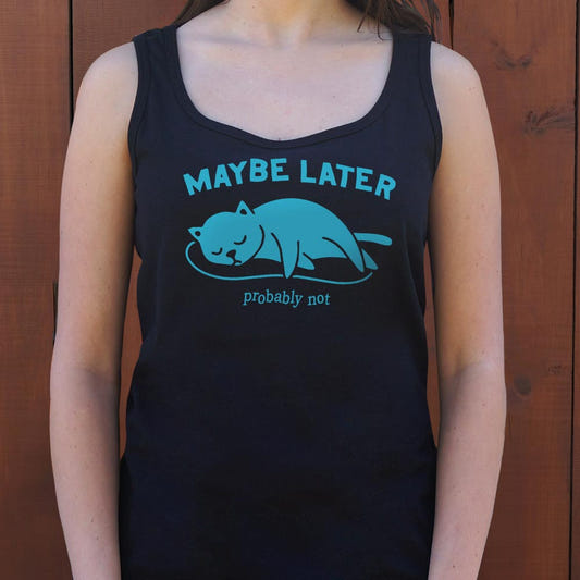 Maybe Later Probably Not Sleeping Cat graphic Women's Tank Top in Midnight