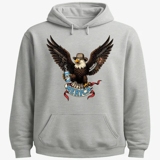 Merica Eagle with Guns & Beer-Hoodie-Gray Heather