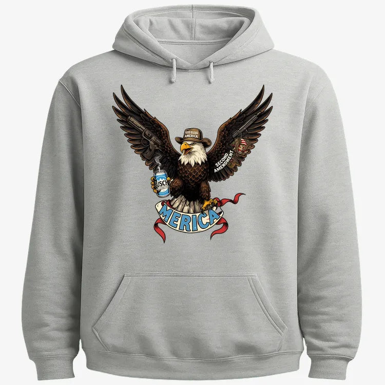 Merica Eagle with Guns & Beer-Hoodie-Gray Heather