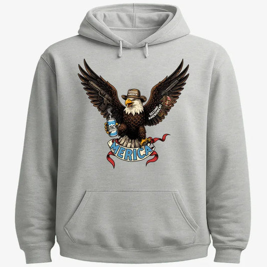 Merica Eagle with Guns & Beer-Hoodie-Gray Heather