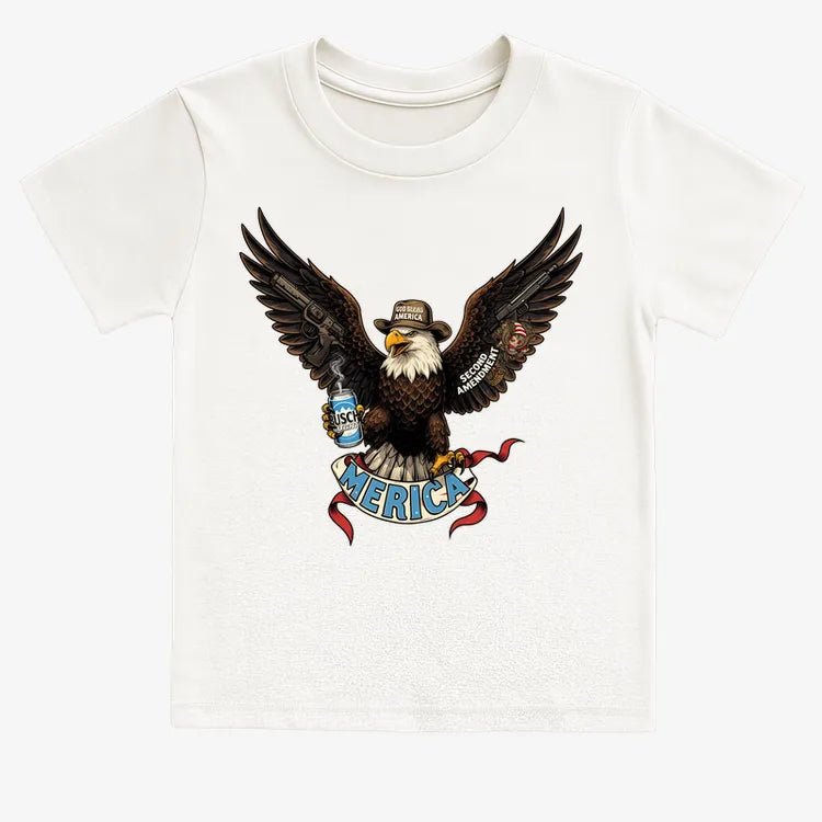 Merica Eagle with Guns & Beer-Kids T-Shirt-White