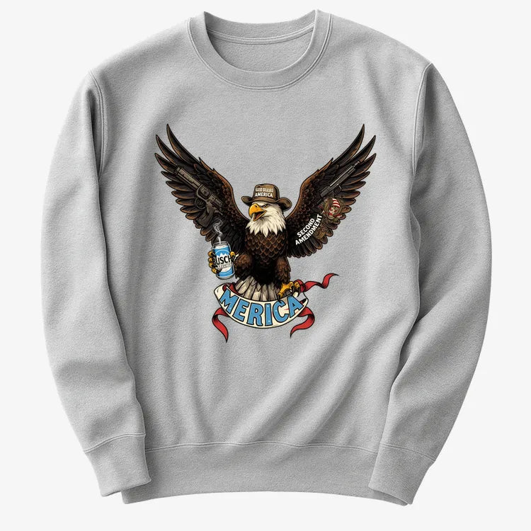 Merica Eagle with Guns & Beer-Sweater-Gray Heather