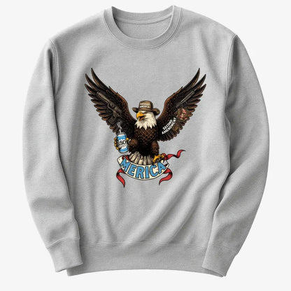 Merica Eagle with Guns & Beer-Sweater-Gray Heather