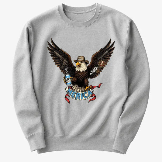 Merica Eagle with Guns & Beer-Sweater-Gray Heather