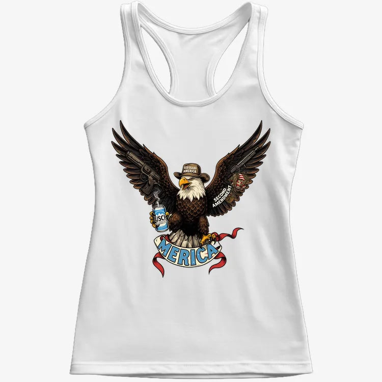 Merica Eagle with Guns & Beer-Women's Tank Top-Snow