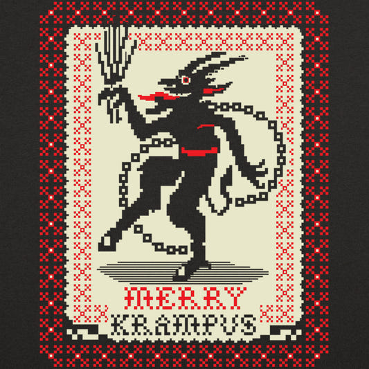 Merry Krampus Christmas Demon in Ugly Sweater Pattern graphic tee design
