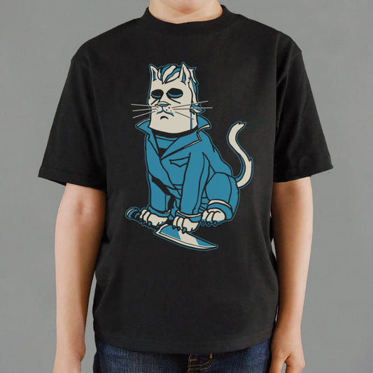 Michael Meowers Masked Killer Cat with Knife graphic Kids T-Shirt in Black