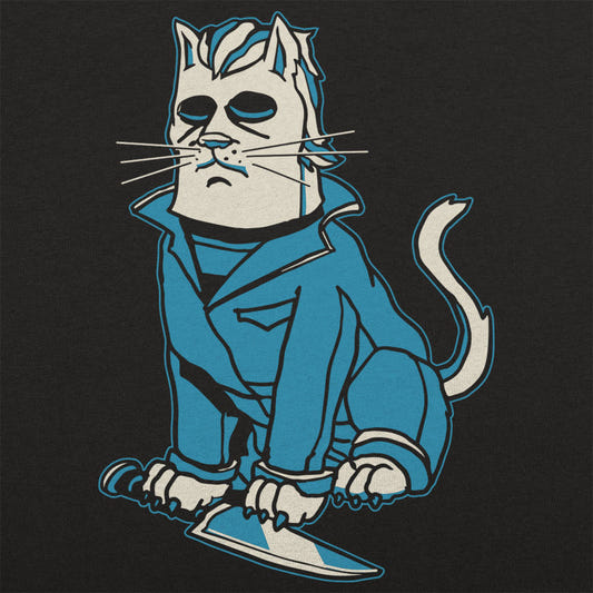Michael Meowers Masked Killer Cat with Knife graphic tee design