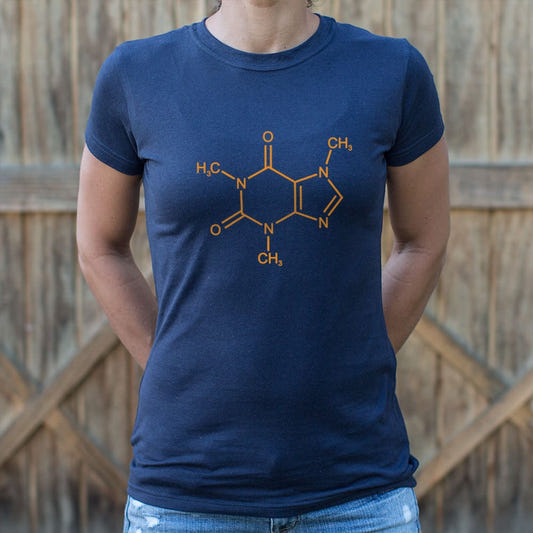 Mighty Caffeine Molecule Chemical Structure Diagram graphic Women's T-Shirt in True Navy