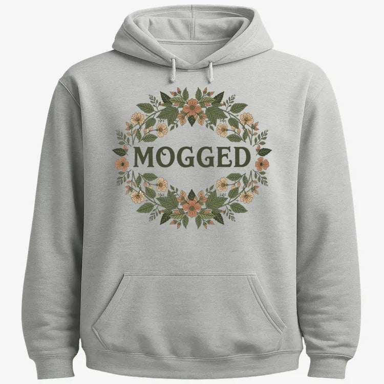 Mogged Floral Wreath-Hoodie-Gray Heather