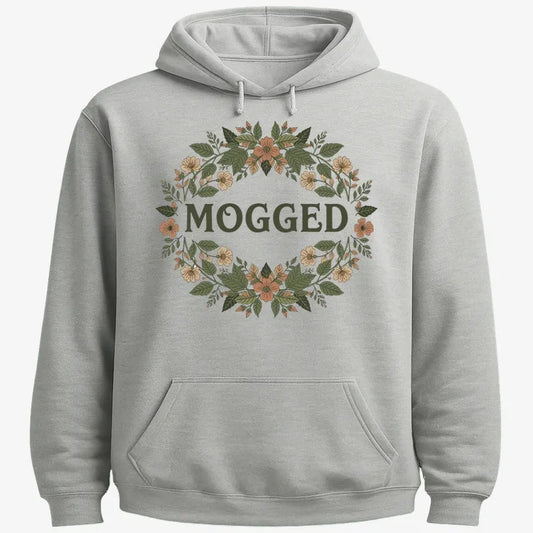 Mogged Floral Wreath-Hoodie-Gray Heather