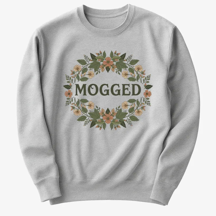 Mogged Floral Wreath-Sweater-Gray Heather