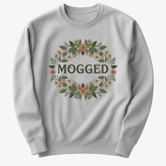 Mogged Floral Wreath-Sweater-Gray Heather