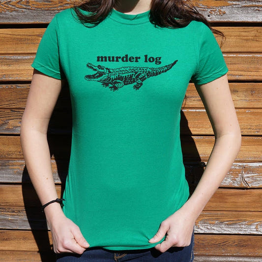 Murder Log Alligator Disguised as a Log graphic Women's T-Shirt in Lucky Green