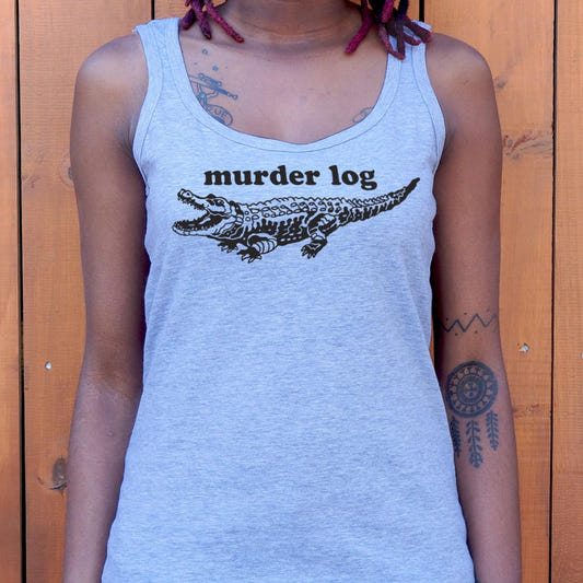 Murder Log Alligator Disguised as a Log graphic Women's Tank Top in Gray Granite