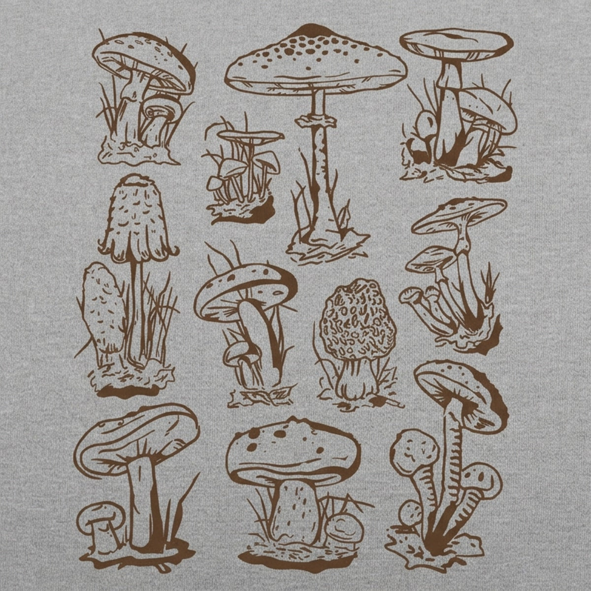 Mushrooms Vintage Botanical Illustration Grid detail