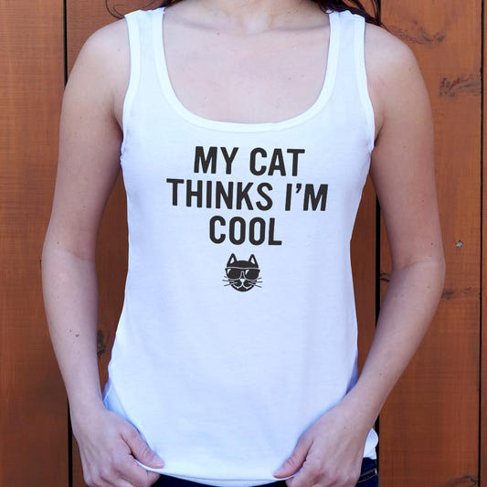 My Cat Thinks I'm Cool graphic Women's Tank Top in Snow