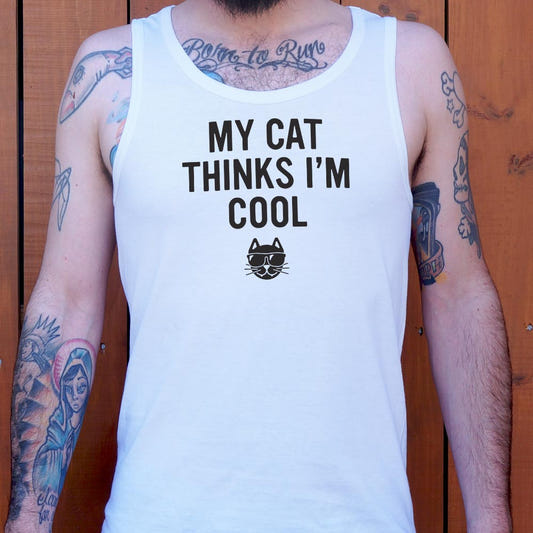 My Cat Thinks I'm Cool graphic Men's Tank Top in White
