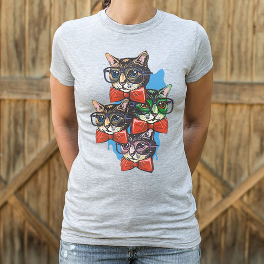 Nerd Cat Full Color graphic Women's T-Shirt in Gray Granite