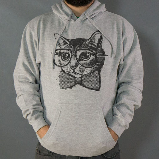 Nerd Cat Graphic Hoodie in Gray Heather