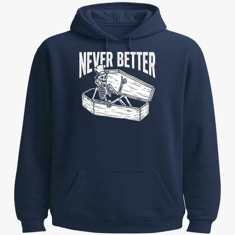 Never Better Thumbs Up Skeleton-Hoodie-Navy Blue