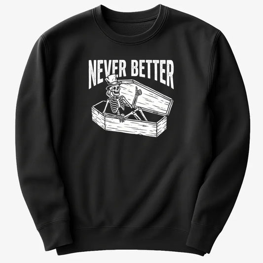 Never Better Thumbs Up Skeleton-Sweater-Black