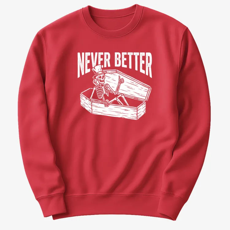 Never Better Thumbs Up Skeleton-Sweater-Red