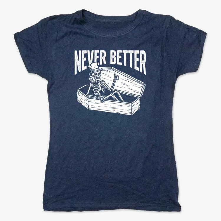 Never Better Thumbs Up Skeleton-Women's T-Shirt-True Navy