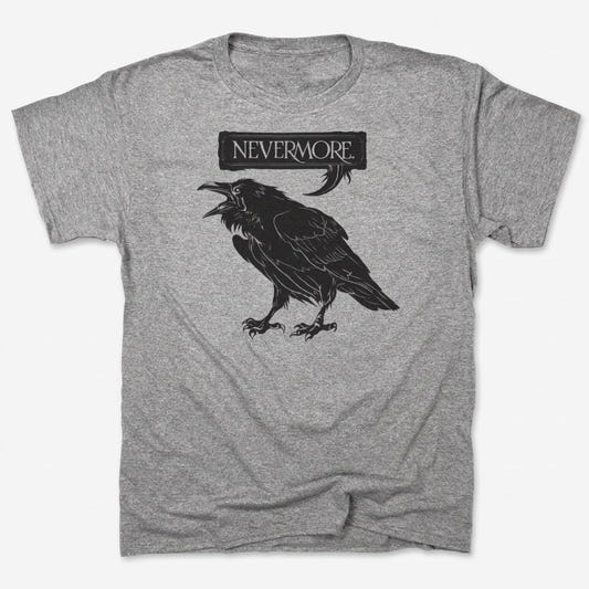 Nevermore Raven Quoting Edgar Allan Poe's Poem in Gray Heather