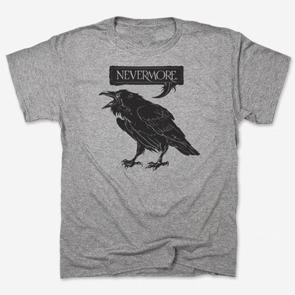 Nevermore Raven Quoting Edgar Allan Poe's Poem in Gray Heather