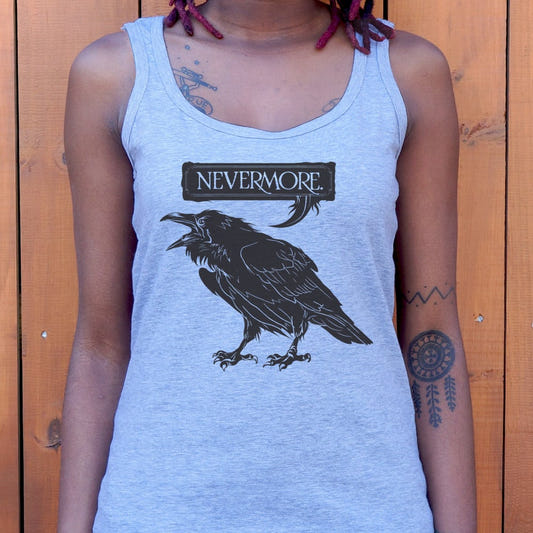 Nevermore Raven Quoting Edgar Allan Poe's Poem graphic Women's Tank Top in Gray Granite