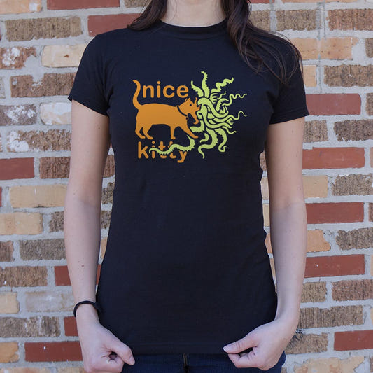 Nice Kitty Cat with Tentacle Monster Mouth graphic Women's T-Shirt in Midnight