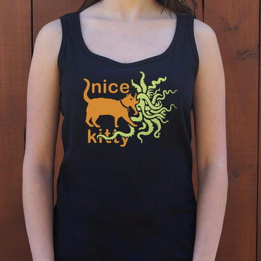 Nice Kitty Cat with Tentacle Monster Mouth graphic Women's Tank Top in Midnight